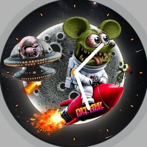 Rat Fink Astronaut Rocket Clock Art - Green Red